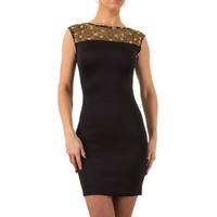 Damen Kleid mit gesticktem Oberteil - schwarz