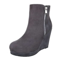 Damen Stiefeletten mit Keilabsatz - grau
