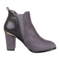 Damen Stiefeletten mit Schlangenprint - Grau