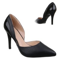 Damen Pumps mit Schlangenprint - schwarz