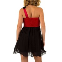 Damen Kleid mit Schulterblüte - rot / schwarz