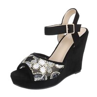 Ladies Open Schuh mit Keilabsatz - schwarz
