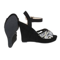 Ladies Open Schuh mit Keilabsatz - schwarz
