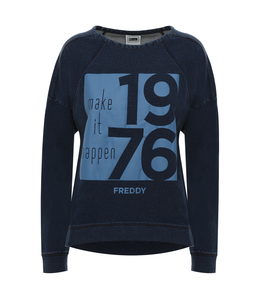 Academy Woman DENIM-EFFECT SWEATSHIRT WITH A TONAL PRINT