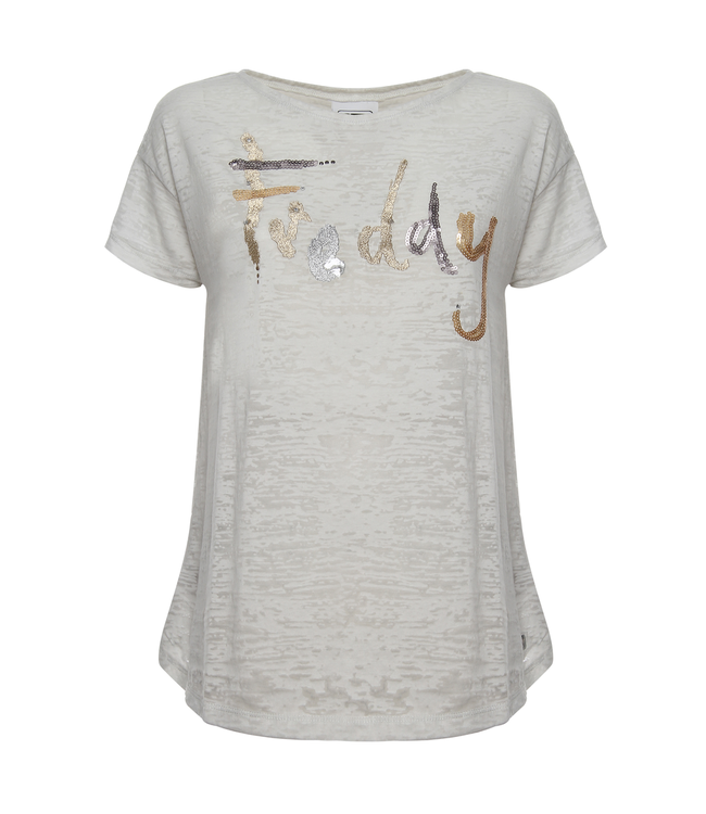 Academy Woman OPEN-BACK T-SHIRT WITH GLITTER LETTERING AND SEQUINS