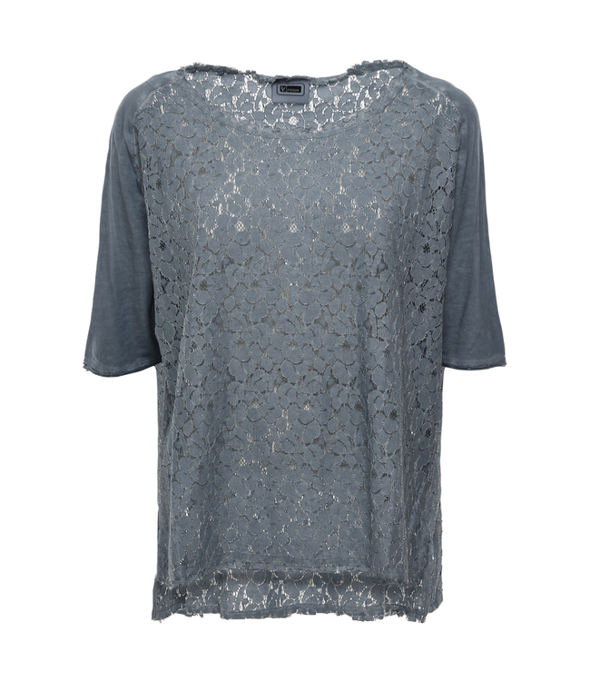 Academy Woman GARMENT-DYED LACE T-SHIRT WITH SLITS AT THE HEM