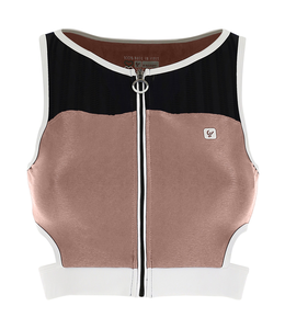 TOP SHINY JERSEY ZIP-FRONT TOP WITH OPALESCENT INSERTS - 100% MADE IN ITALY