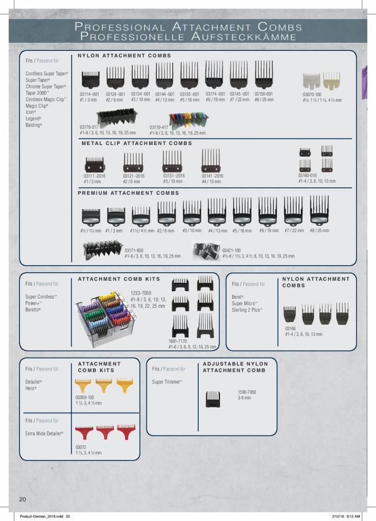 wahl comb attachment sizes