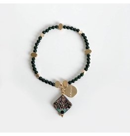 Bcharmd Adrienne Green Sandstone Abalone Seashell Bracelet Gold