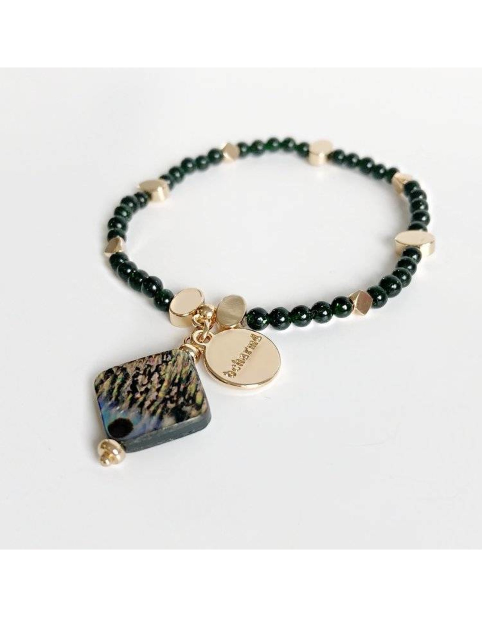 Bcharmd Adrienne Green Sandstone Abalone Seashell Bracelet Gold