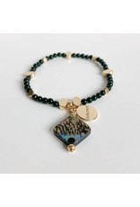 Bcharmd Adrienne Green Sandstone Abalone Seashell Bracelet Gold