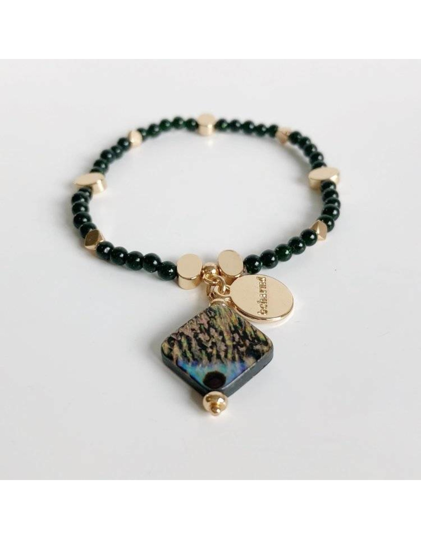 Bcharmd Adrienne Green Sandstone Abalone Seashell Bracelet Gold