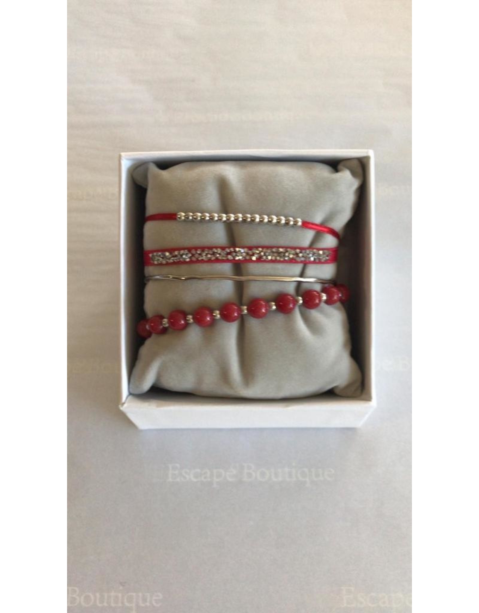 Les Interchangeables Strass Box 4 Way Bracelet Red on Silver