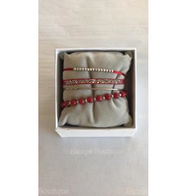 Les Interchangeables Strass Box 4 Way Bracelet Red on Silver