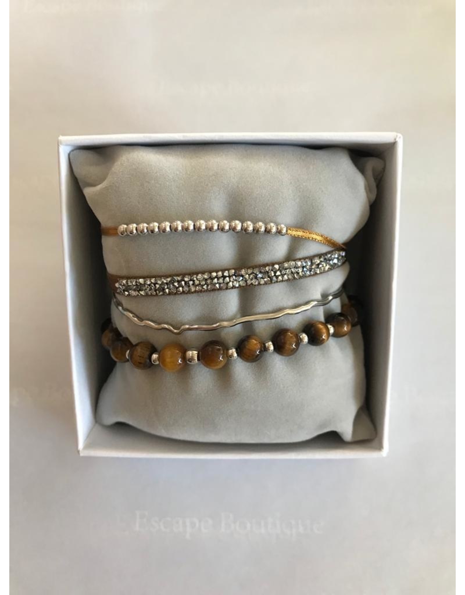 Les Interchangeables Strass Box 4 Way Bracelets Brown on Silver