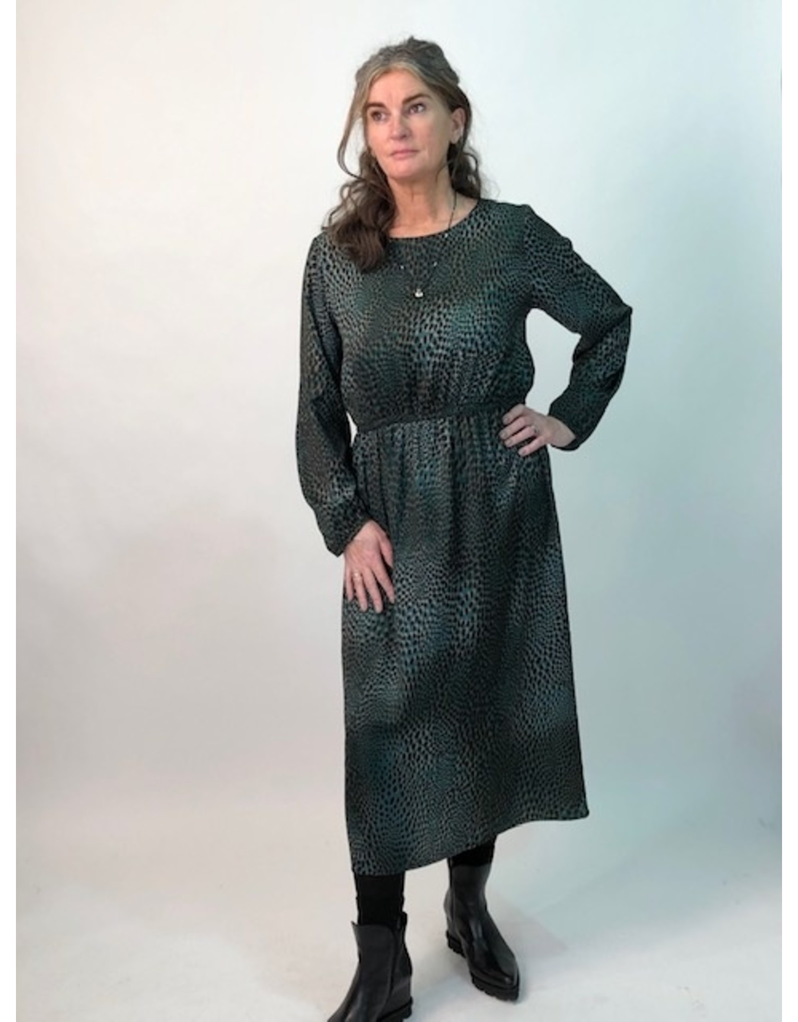 La Fee Maraboutee Animal Print Round Neck Long Sleeve Dress