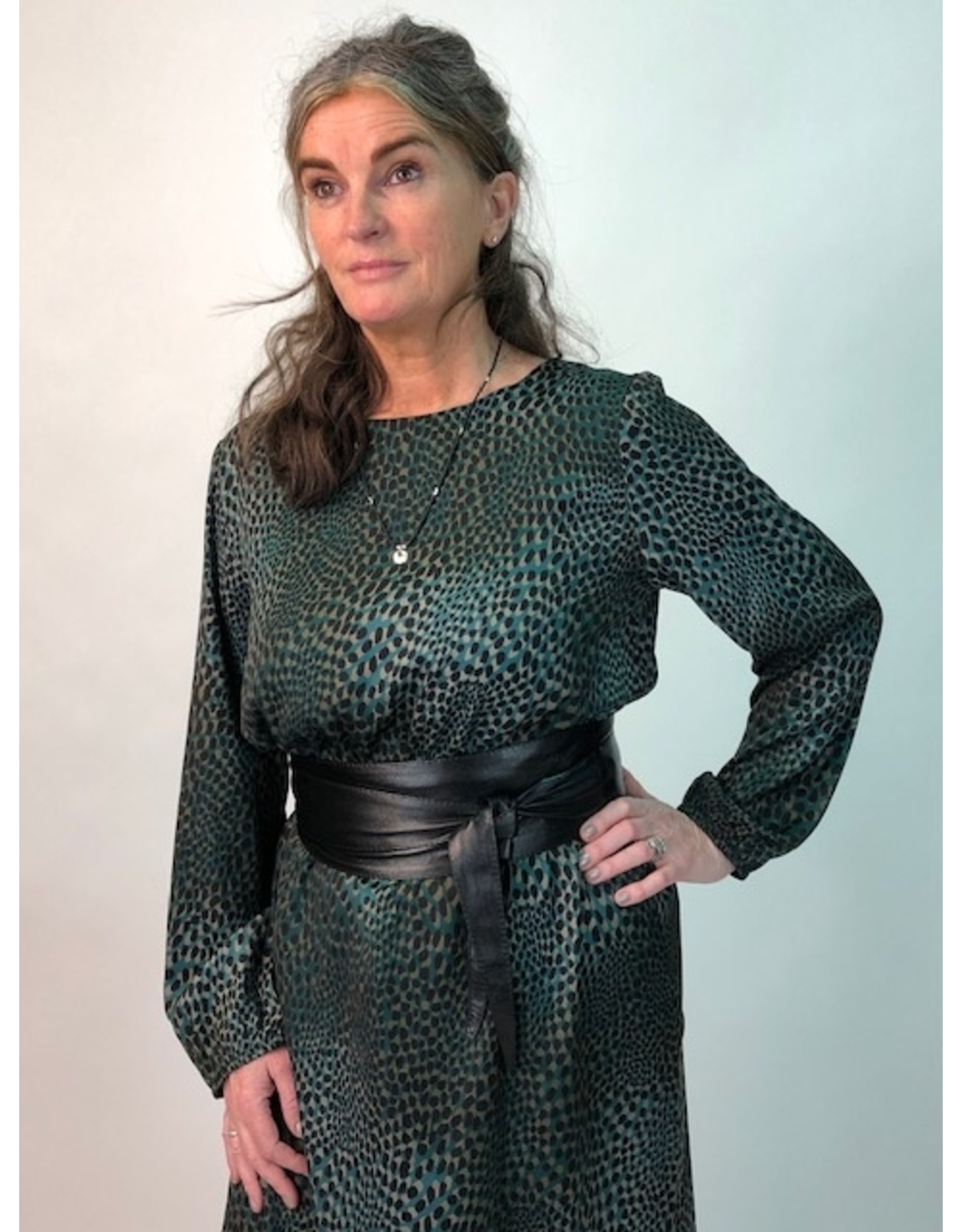 La Fee Maraboutee Animal Print Round Neck Long Sleeve Dress