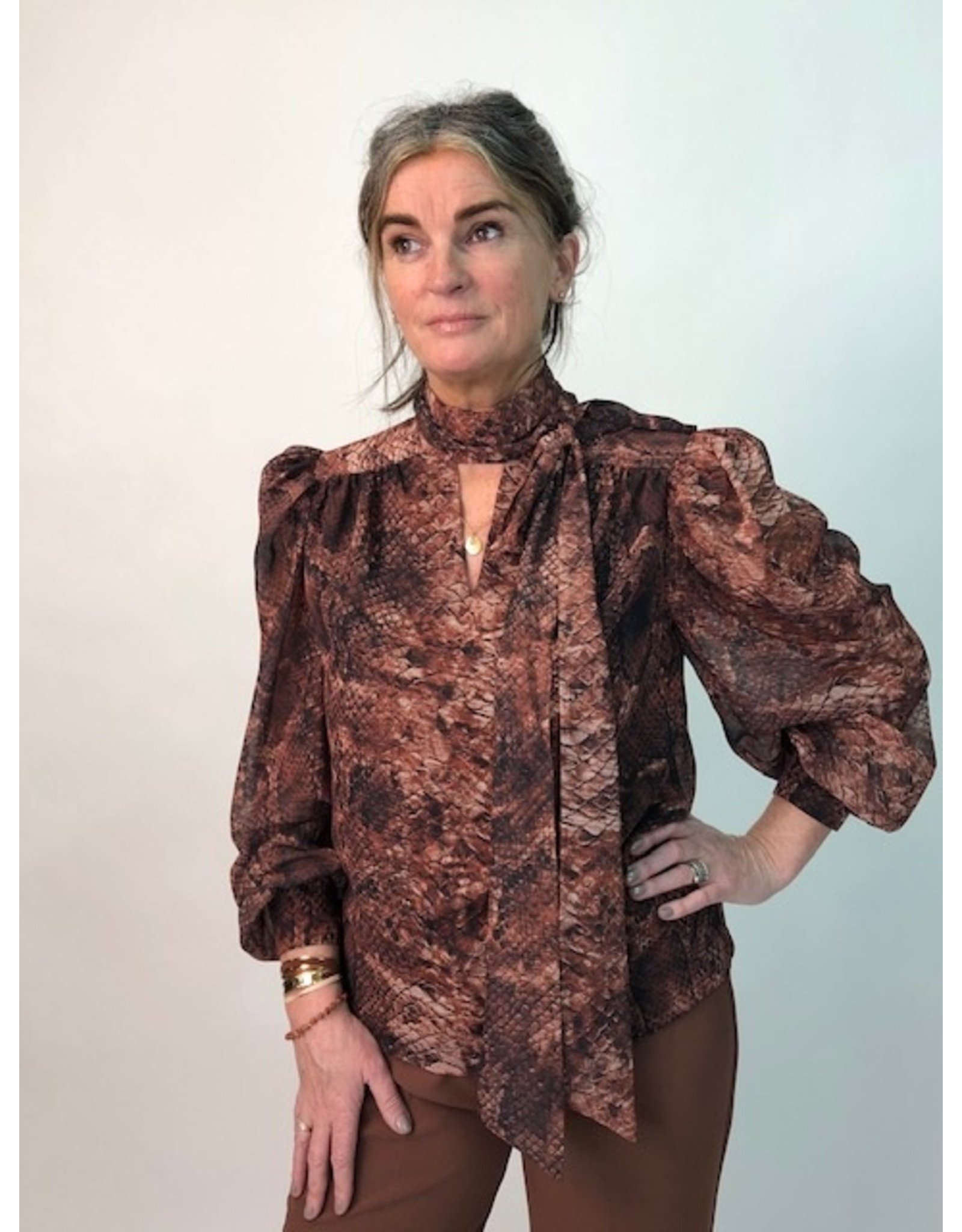 Exquise Blouse with Neck Tie Animal Print