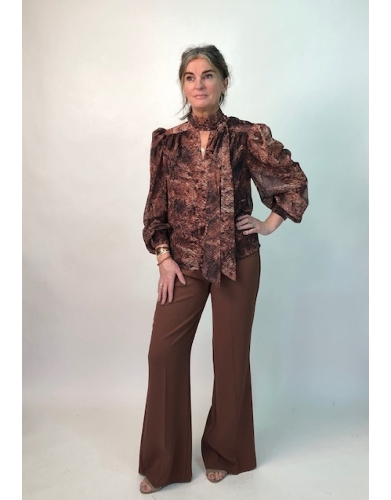 Exquise Blouse with Neck Tie Animal Print