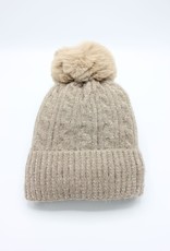 PARIS ES'TYL Chenille Fine Cable Fleece Lined Hat with Detachable Faux Fur Bobble