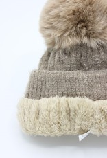 PARIS ES'TYL Chenille Fine Cable Fleece Lined Hat with Detachable Faux Fur Bobble