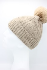 PARIS ES'TYL Chenille Fine Cable Fleece Lined Hat with Detachable Faux Fur Bobble