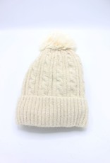 PARIS ES'TYL Chenille Fine Cable Fleece Lined Hat with Detachable Faux Fur Bobble