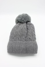 PARIS ES'TYL Chenille Fine Cable Fleece Lined Hat with Detachable Faux Fur Bobble
