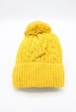 PARIS ES'TYL Chenille Fine Cable Fleece Lined Hat with Detachable Faux Fur Bobble