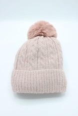 PARIS ES'TYL Chenille Fine Cable Fleece Lined Hat with Detachable Faux Fur Bobble