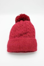 PARIS ES'TYL Chenille Fine Cable Fleece Lined Hat with Detachable Faux Fur Bobble