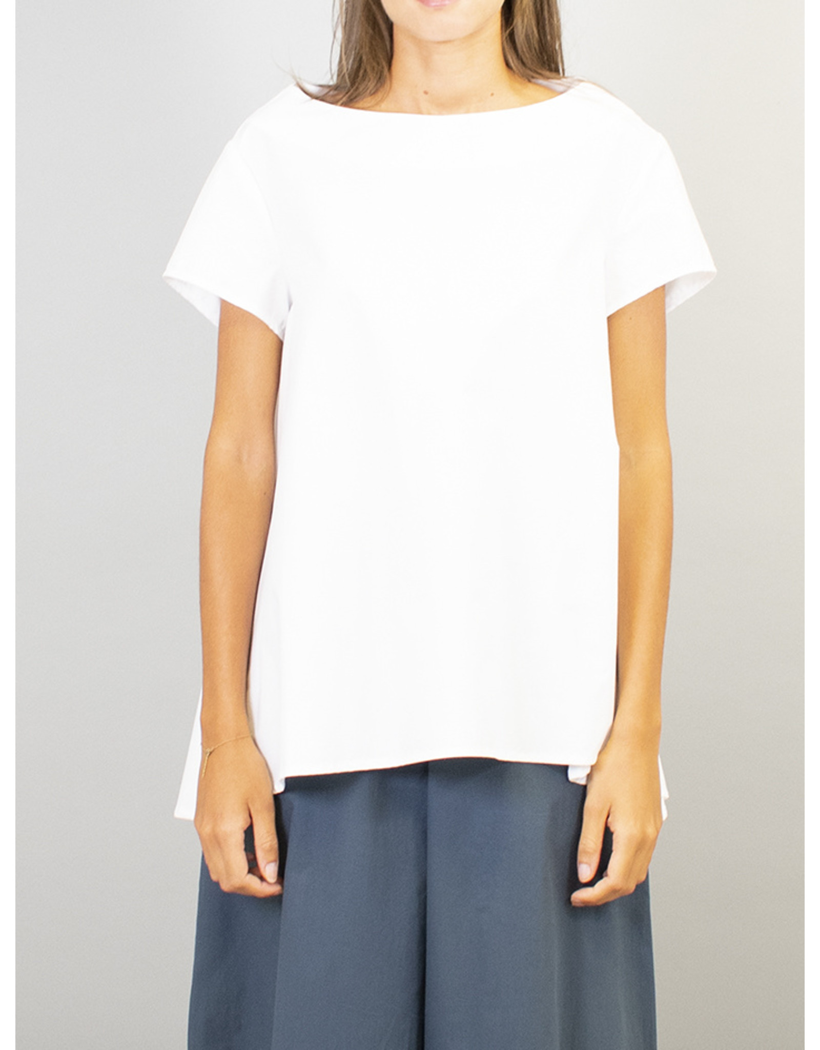 Humility Crisp Cotton Top with Pleat Detail On Left sleeve