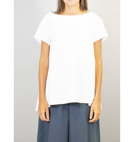 Humility Crisp Cotton Top with Pleat Detail On Left sleeve
