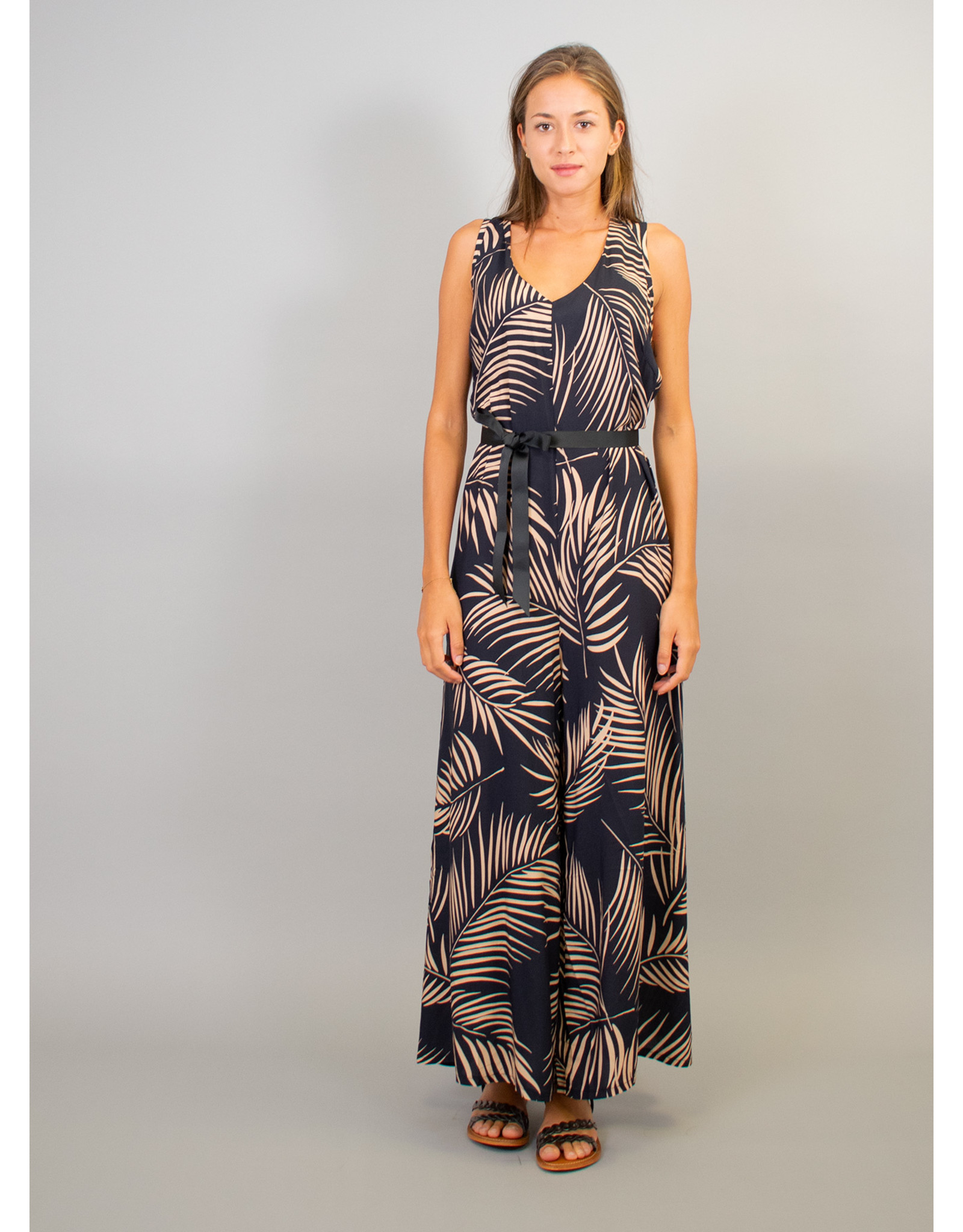 La Fee Maraboutee Palm Print Long Sleeveless Jumpsuit