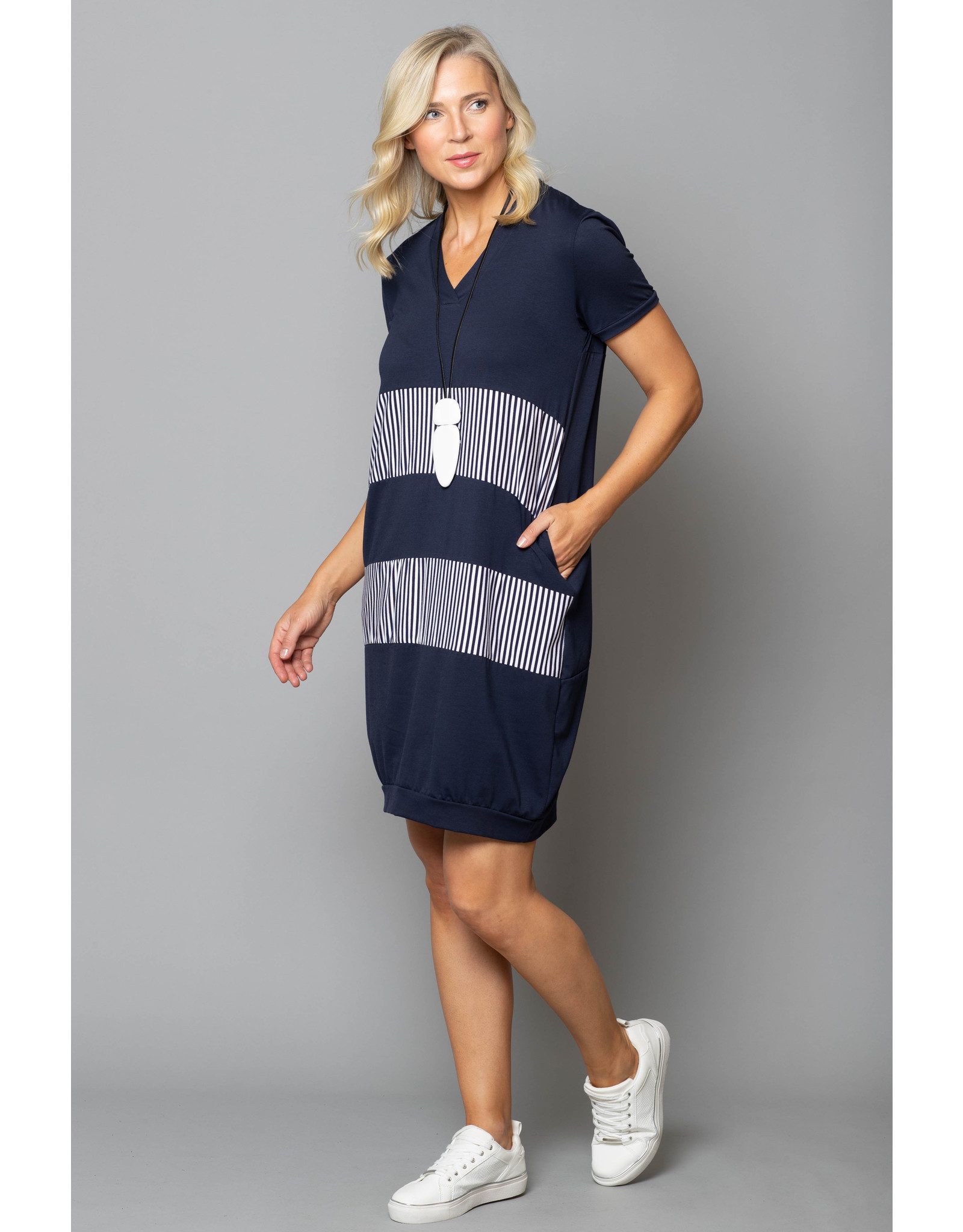Peruzzi Jersey Stripe Short Sleeve Layered Dress