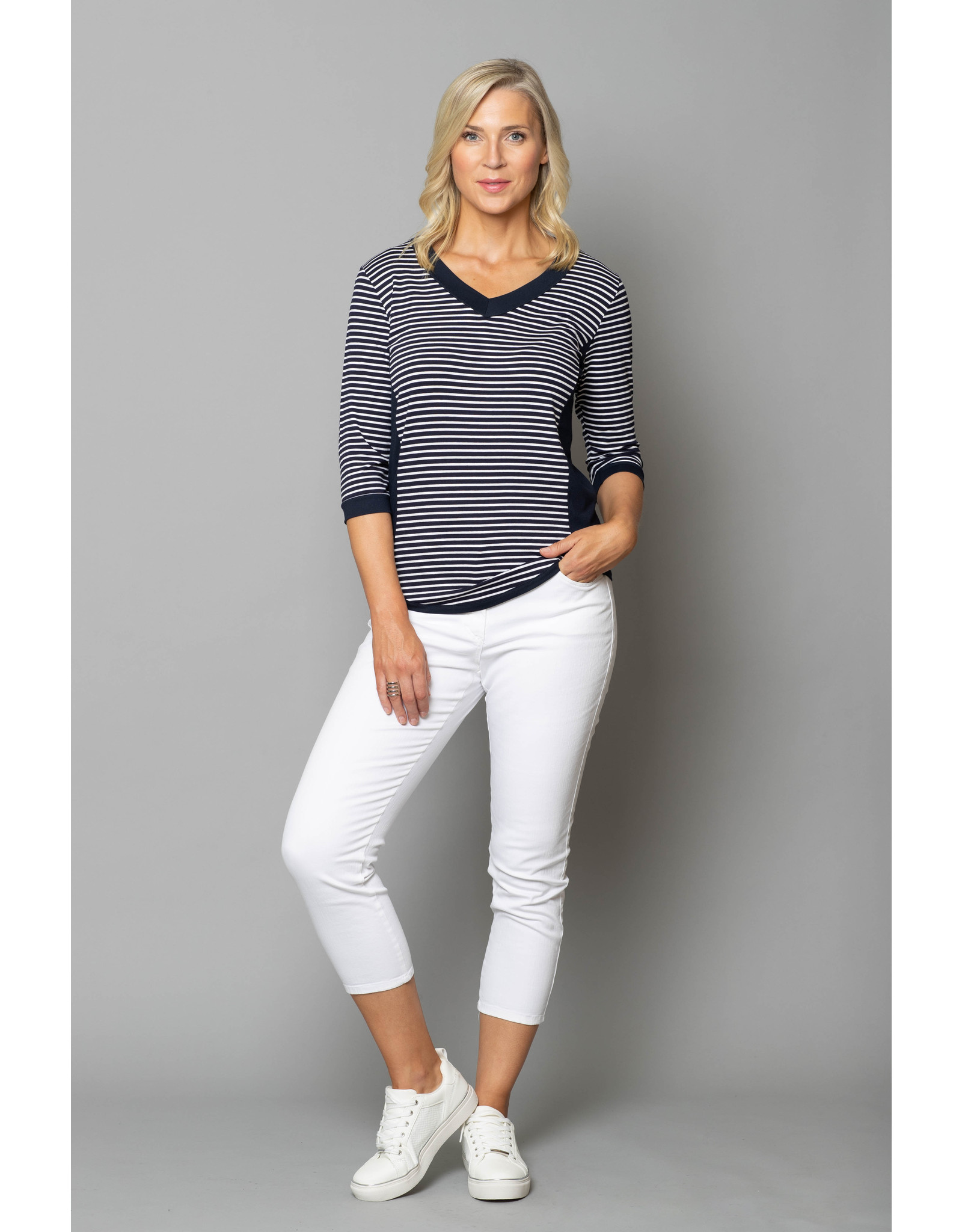 Peruzzi Striped Side Panel  V neck Top