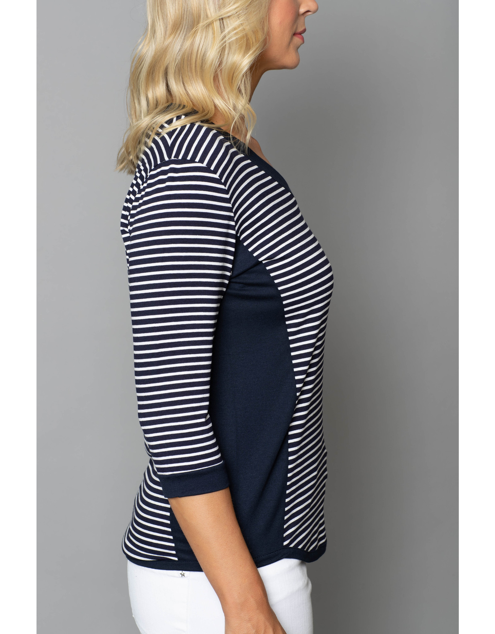 Peruzzi Striped Side Panel  V neck Top