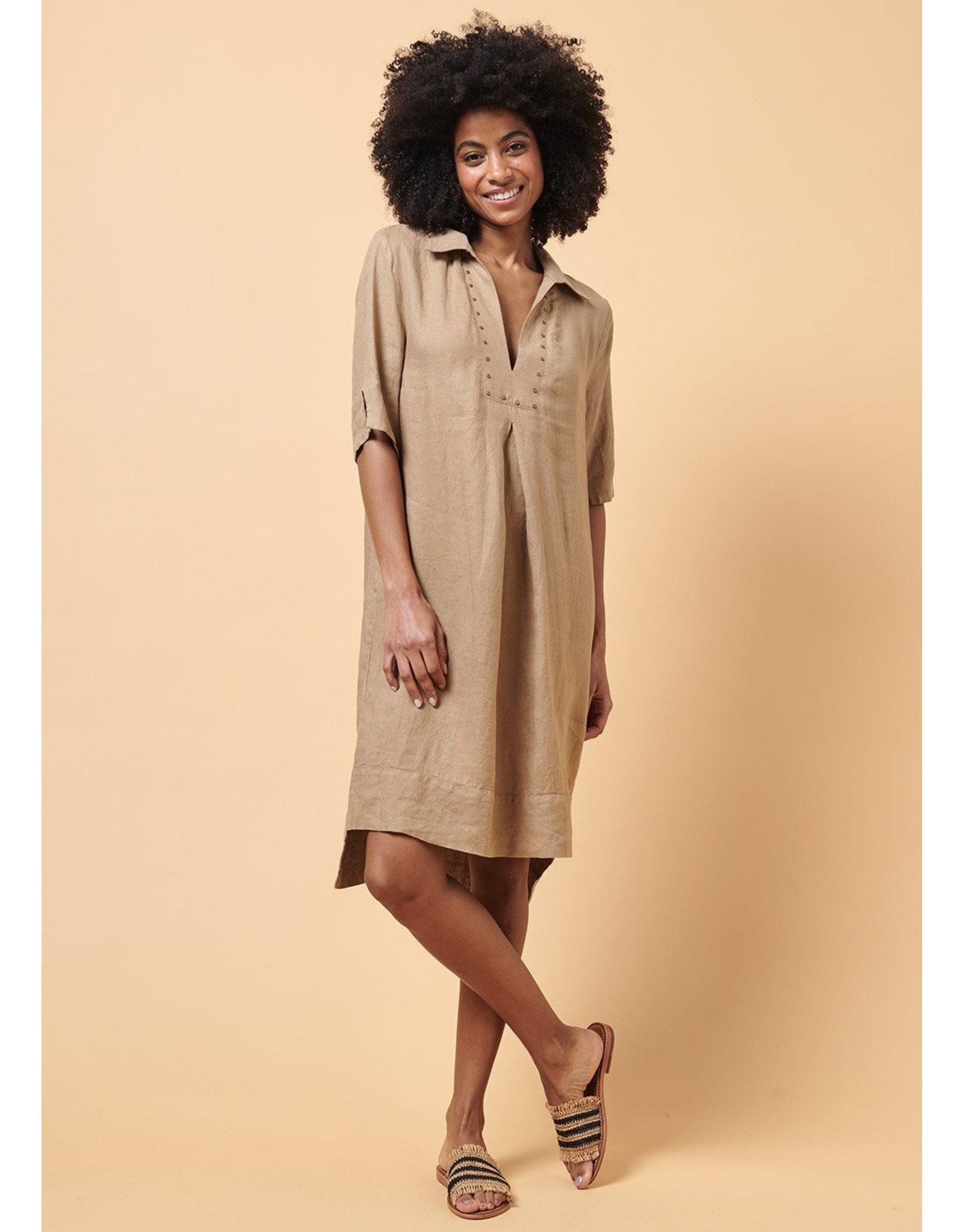 La Fee Maraboutee Short Sleeve Collar Dress with Dropped Hem