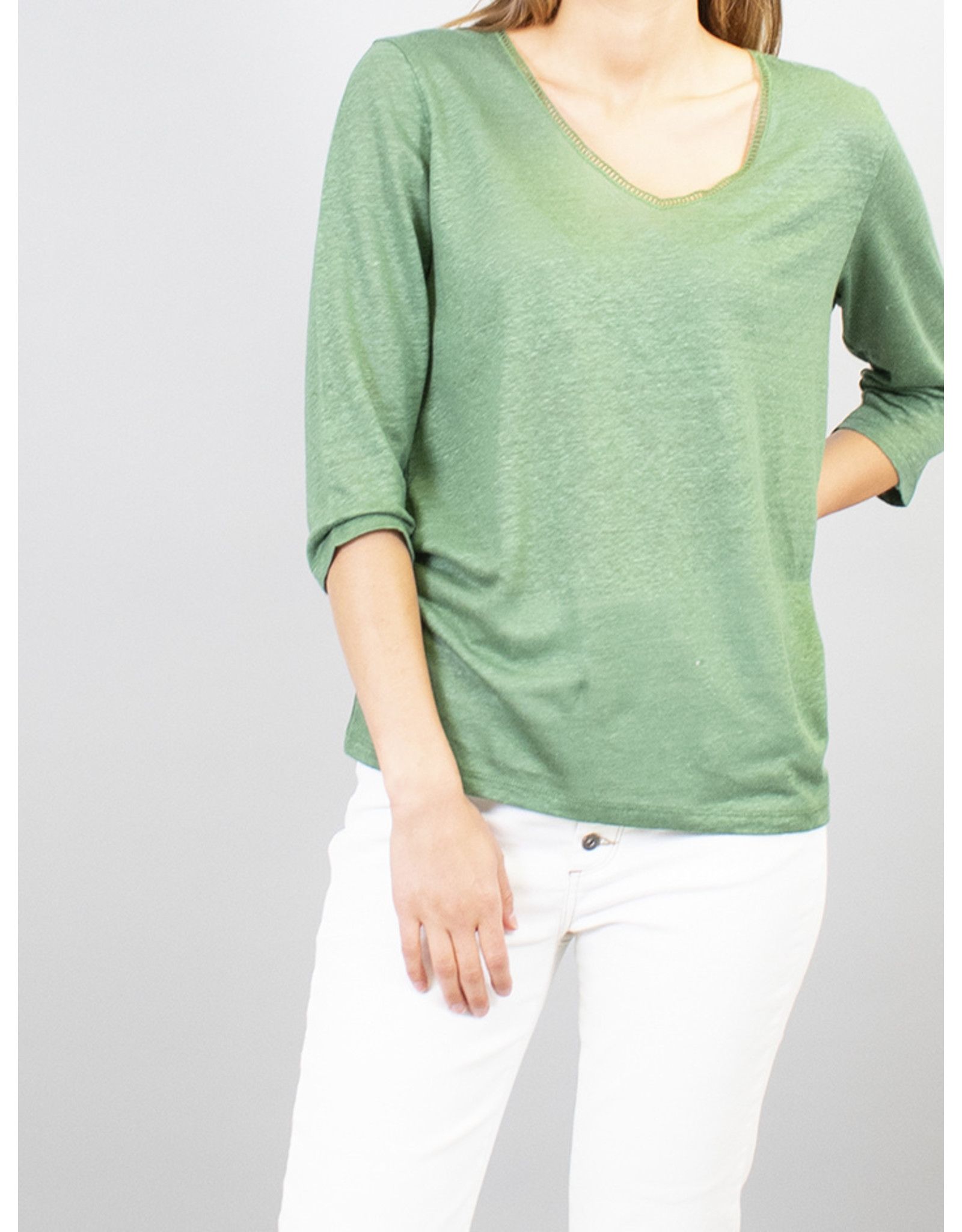 La Fee Maraboutee Bracelet Sleeve Linen V Neck Top