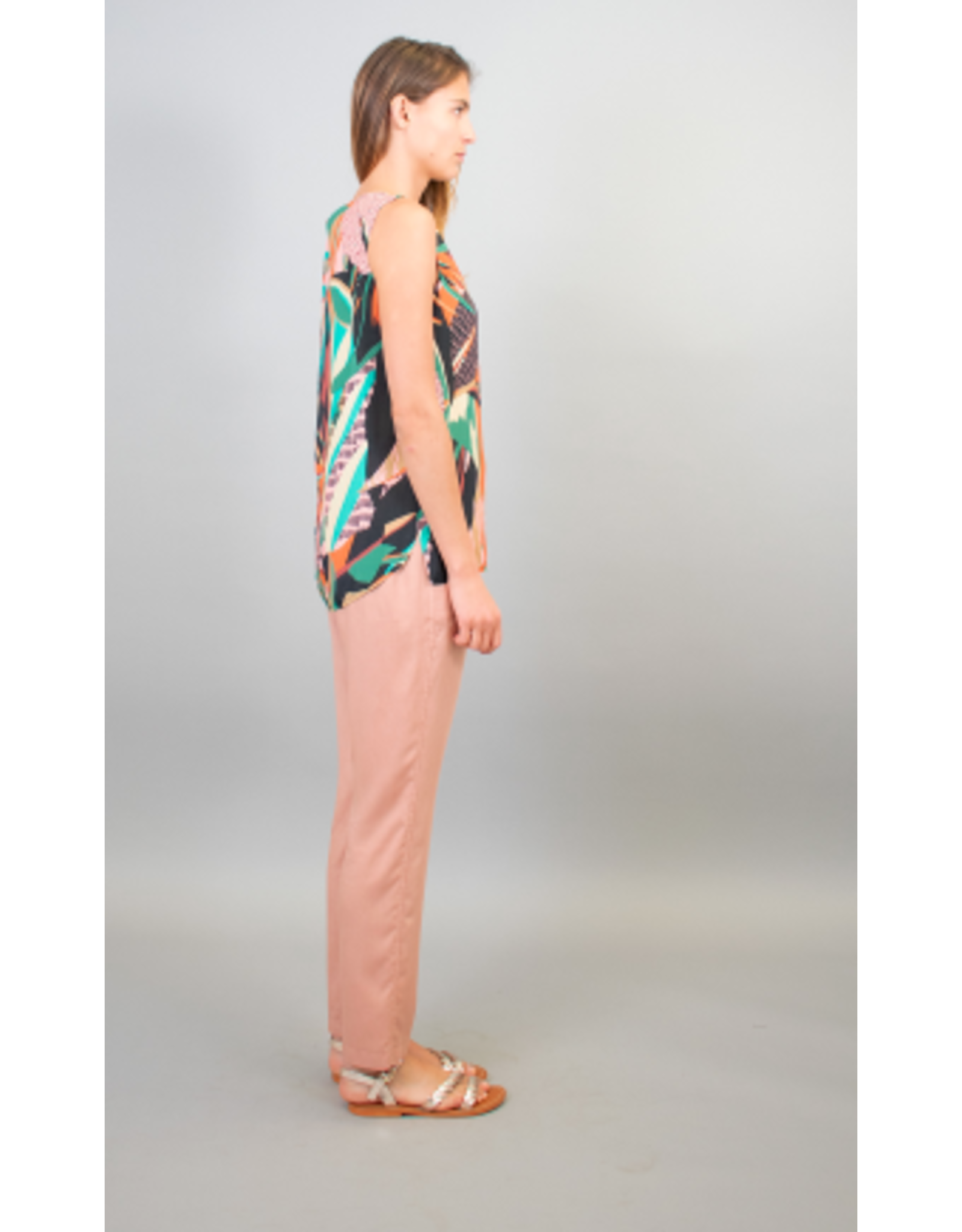 La Fee Maraboutee Sleeveless V Neck Tropical Print Top