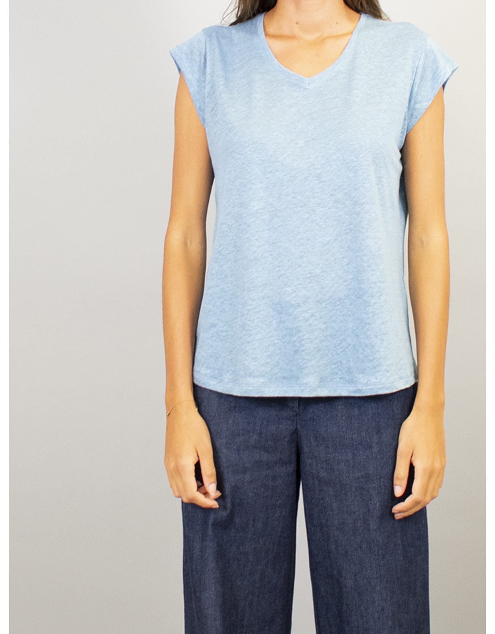 La Fee Maraboutee Linen Cap Sleeve V Neck T Top