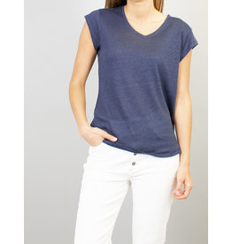 La Fee Maraboutee Linen Cap Sleeve V Neck T Top