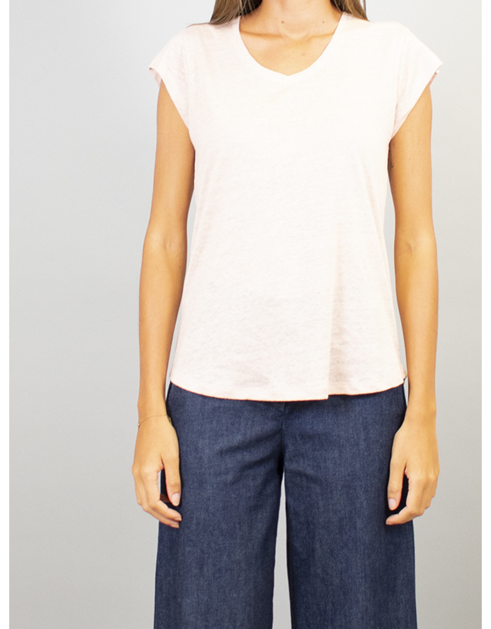 La Fee Maraboutee Linen Cap Sleeve V Neck T Top