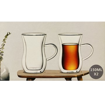 Bricard Glassware Çift camlı çay bardağı (kulplu)