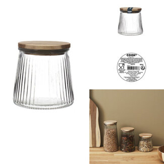 Glazen voorraadpot met acacia deksel 65cl