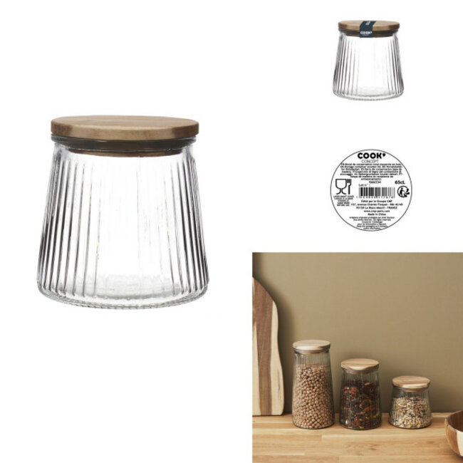 Glass storage jar with acacia lid 65cl