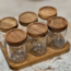 Herb pots set acacia on shelf