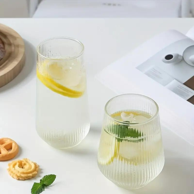 Gestreepte glazen beker set van 2