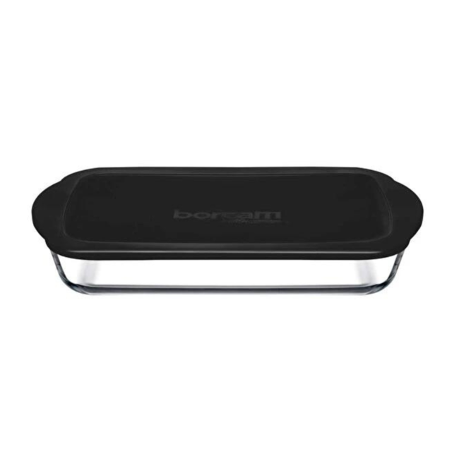 Borcam rectangular oven dish with black lid