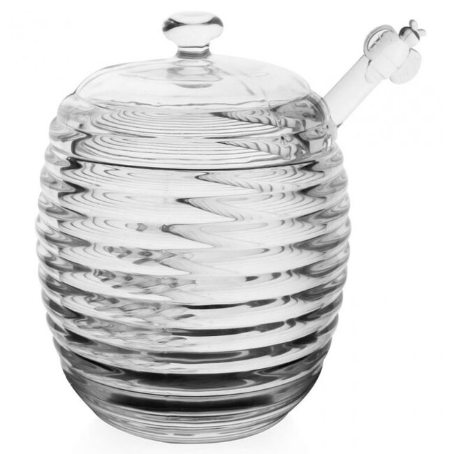 Glazen honingpot met lepel